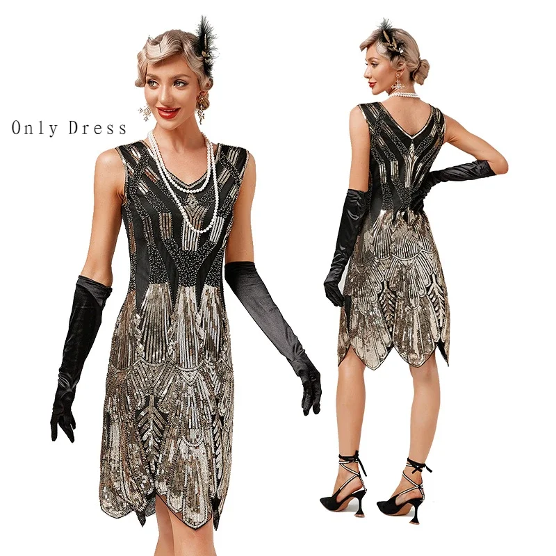 Women's Dresses Sexy V-Neck 1920s Gatsby Sequin Dress 30S Gatsby Dress Ladies Tassels Cocktail Prom Wedding Party Dress vestidos