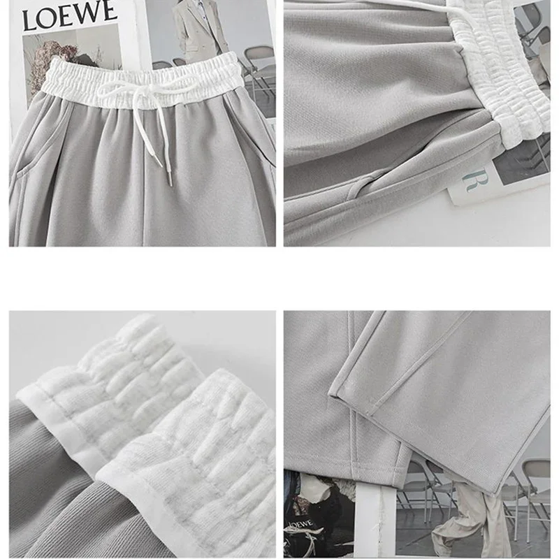 الفتيات الكلاسيكية مصمم واسعة الساق Sweatpants 2025 رائجة البيع الإناث عالية الخصر السراويل النساء الكورية فضفاض الرباط السراويل