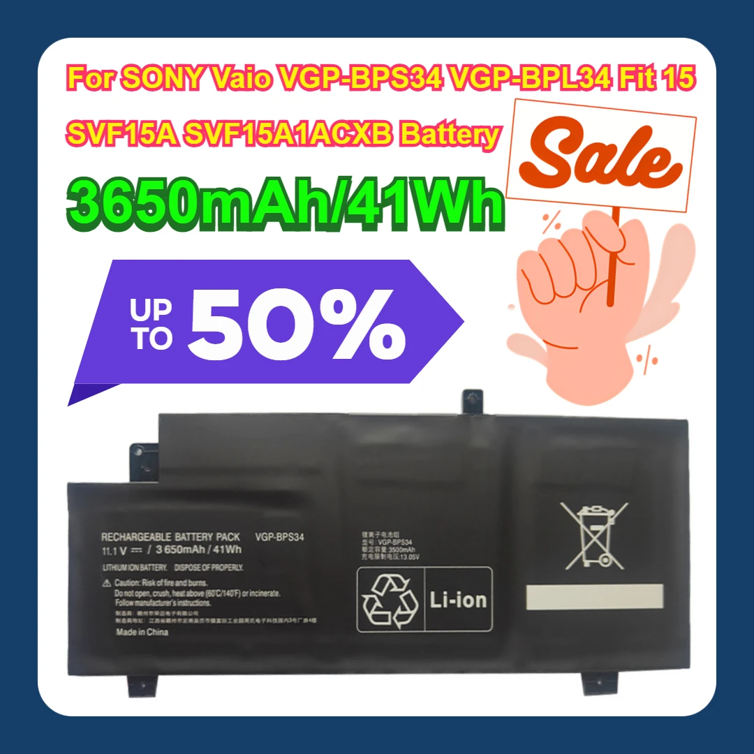 

Для SONY Vaio VGP-BPS34 VGP-BPL34 подходит для аккумулятора SVF15A SVF15A1ACXB