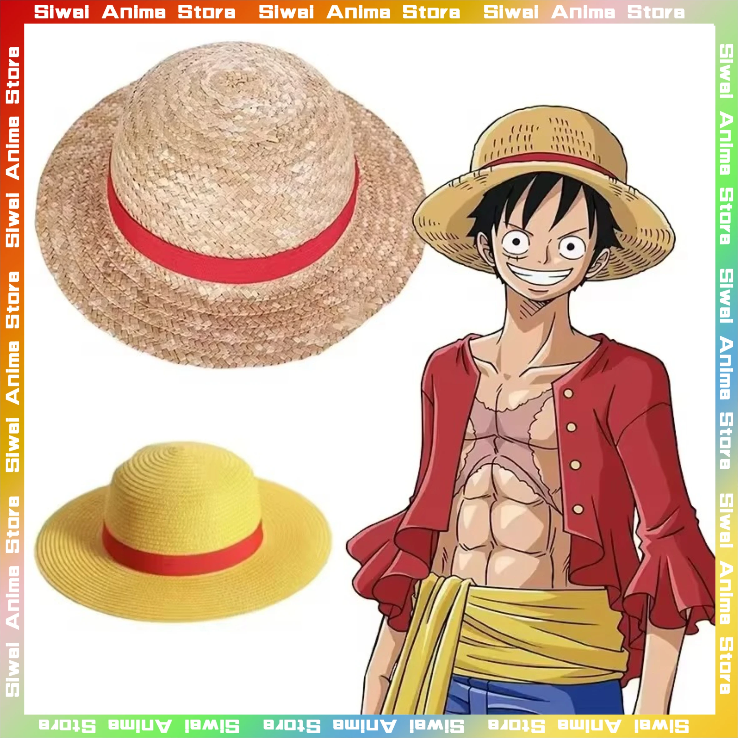 Luffy Straw Hat Kawaii Anime One Piece Cosplay Straw Hat Decoration Cute Cartoon Sunshade Parent-Child Hat Luffy Hat Kids Gifts