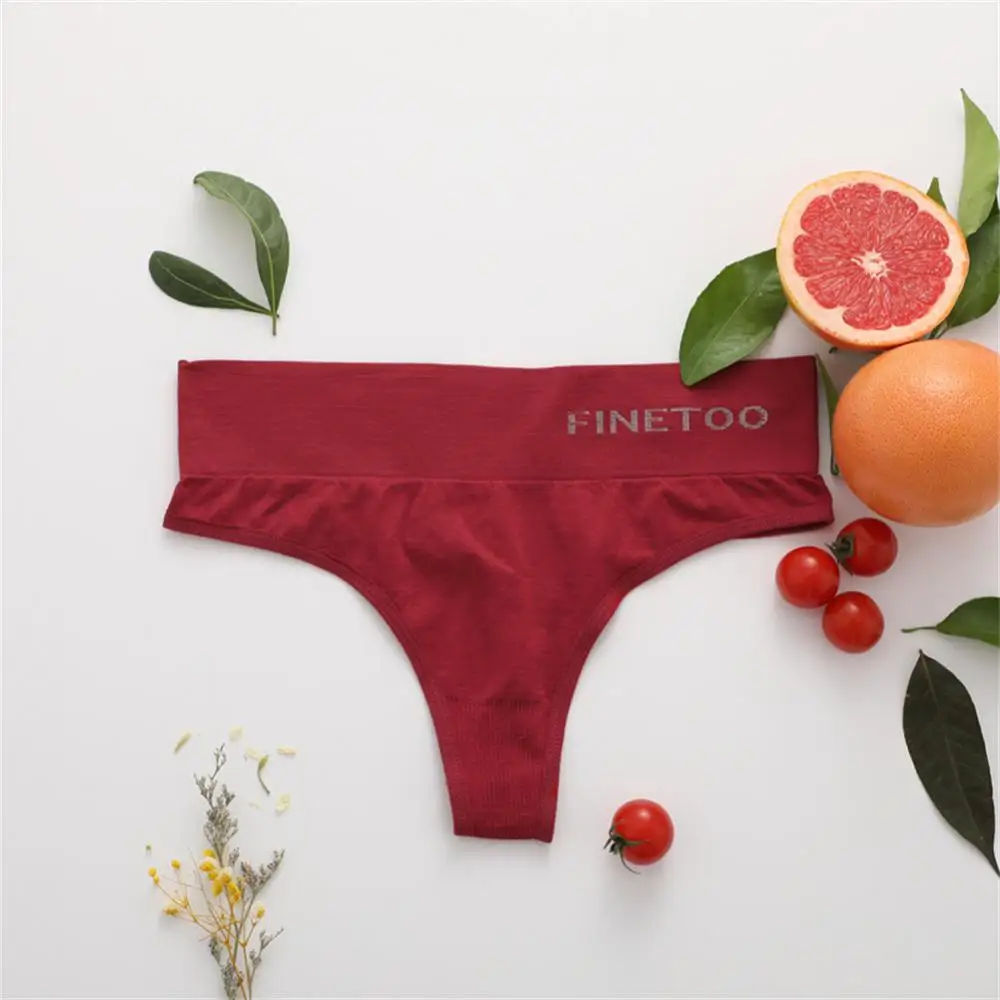 Finetoo Women Cotton Underwear Cotton Ladies Panties Low Waist Sexy Sports Thong Seamless Solid Color High Elastic Thong Women