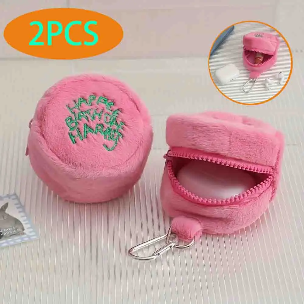 

1-2PCS Korean Version Simple Mini Plush Cosmetic Mirror Girl Portable Headphone Casing Bags Student Pocket Wallet Hanging Bags
