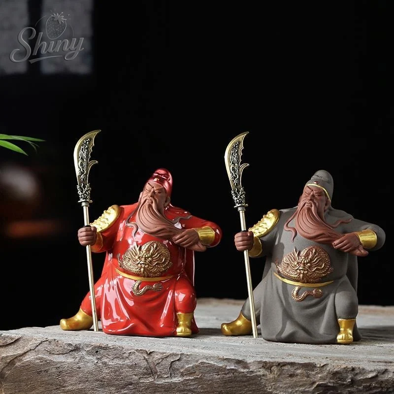 Ceramic Guan Gong Lucky Statue God of Wealth Guan Character Hand-painted Sculpture Home Living Room Feng Shui Decoration Statue