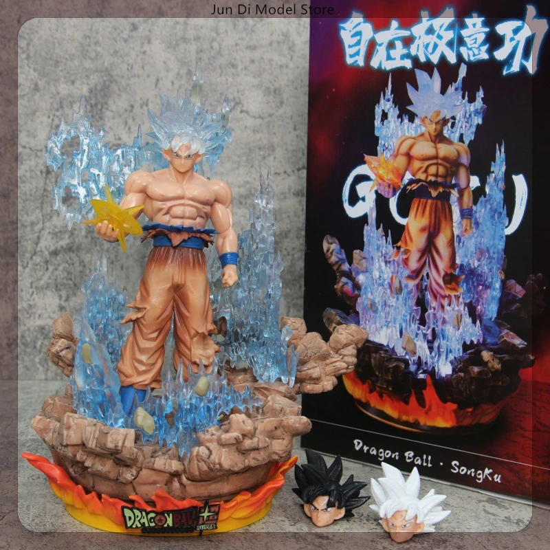 33cm Dragon Ball Goku Ultra Instinct 3 Head Carving Anime Figure Model Gk Statue Collection Desktop Decoration Ornament Toy Gift