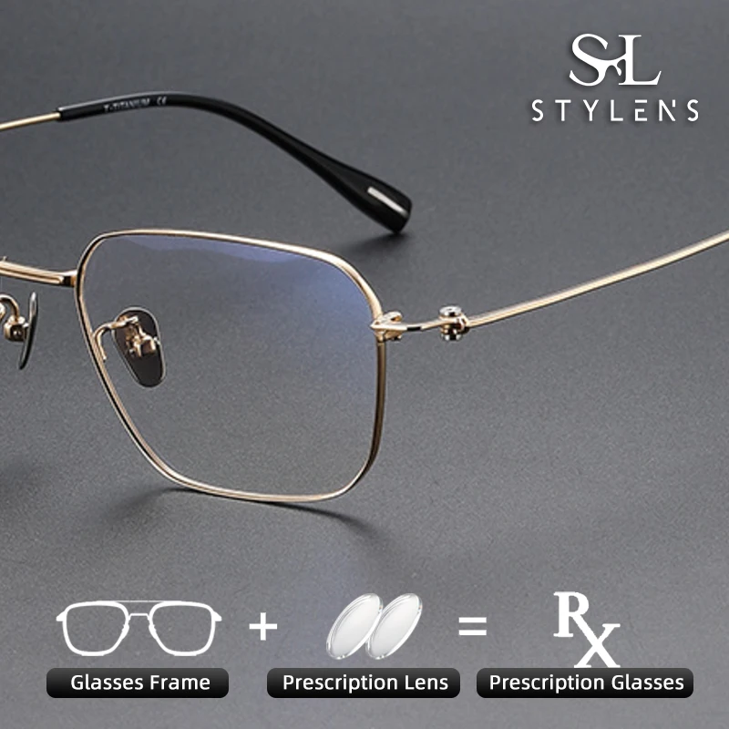 

STYLENS Pure Titanium Box Glasses Men Business Anti Blue Light Progressive Glasses Optical Prescription Customized Glasses 80914