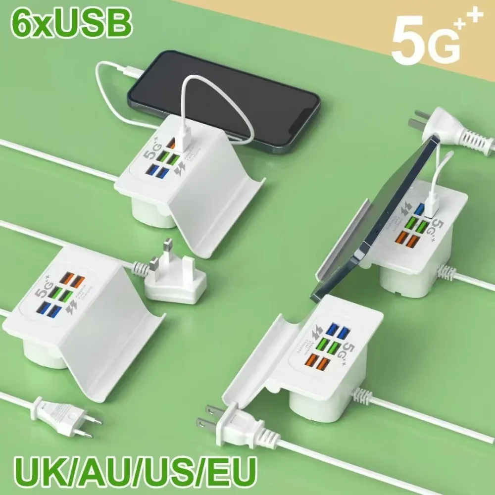 6 Port USB Charging Station Charging Station for Multiple Devices Multi USB Nightstand Charger Station with Phone Stand