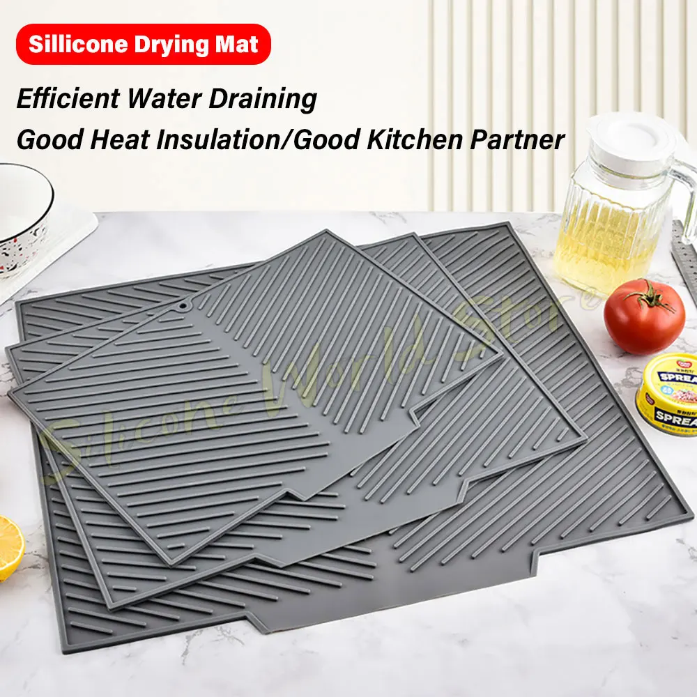 SW L/M/S Silicone Drain Pad Slope Draining Pads Kitchen Tableware Non-slip Mat Dish Drying Pad Heat-Resistant Pot Mats Coaster