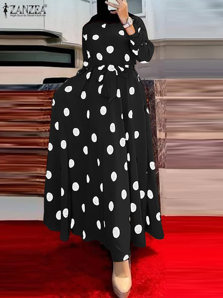 Autumn ZANZEA 2023 Women Dress Polka Dot Print Long Maxi Dress Party Casual Long Sleeve O Neck High Waist Dresses Vestidos