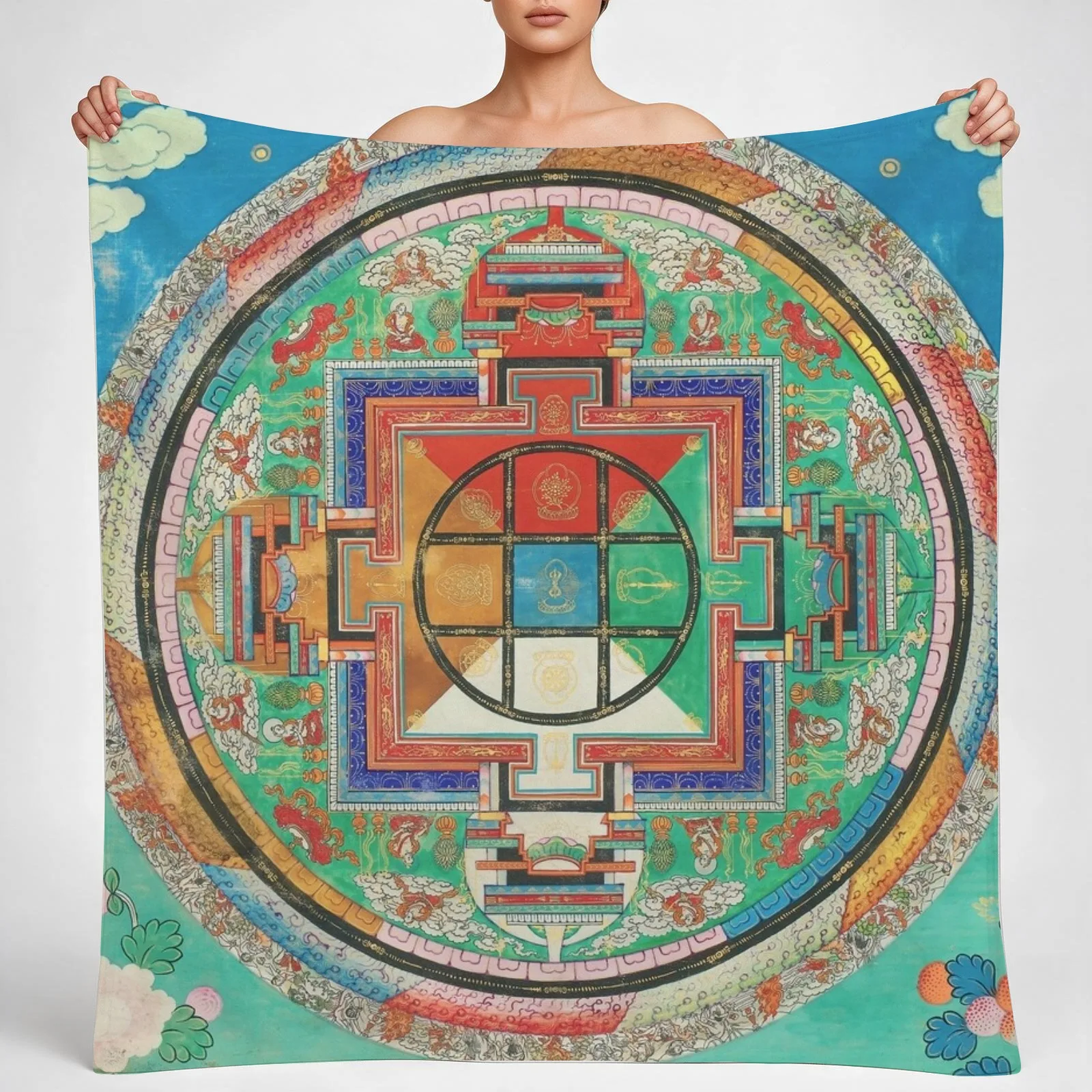 Buddhist Mandala Thangka Art Throw Blanket couch cozy soft plush fuzzy picnic outdoor blanket