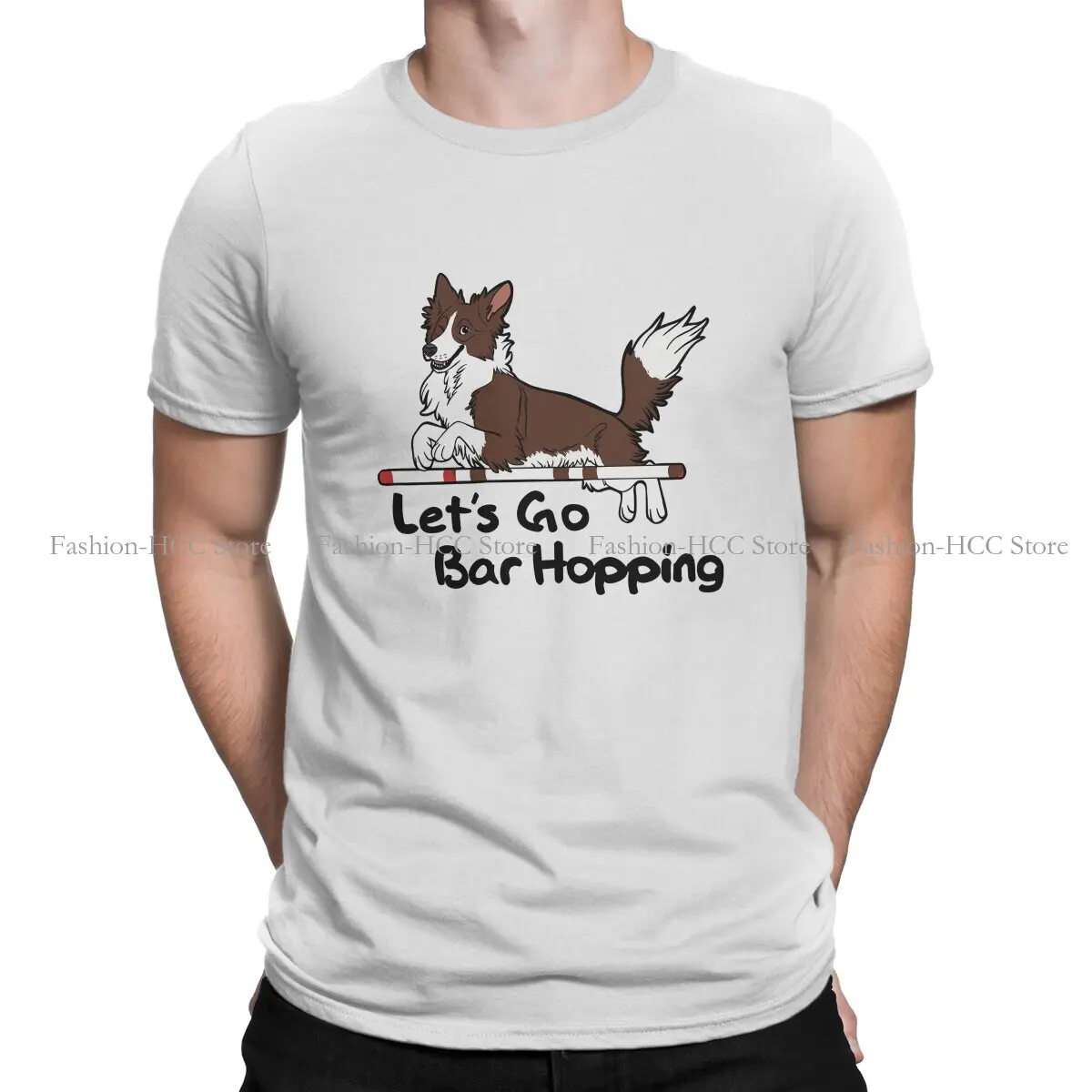 Collie Dog Polyester TShirts Let’s Go Bar Hopping Print Homme T Shirt Hipster Tops