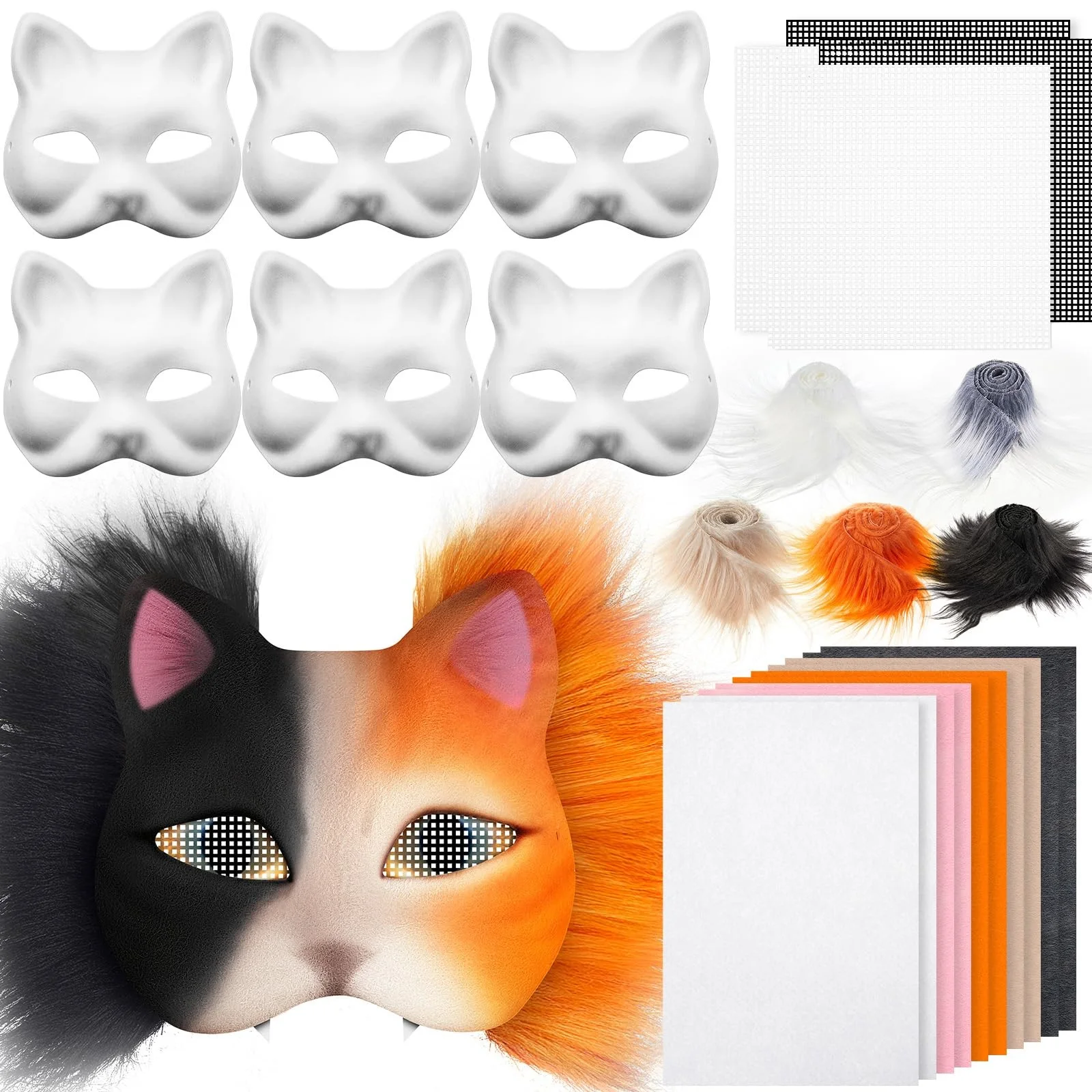 

Handmade Graffiti Mask Kit: 6 Masks 5 Wool Strips 4 Meshes Easy-To-Follow DIY - Breathable Customizable Cat Mask for Halloween