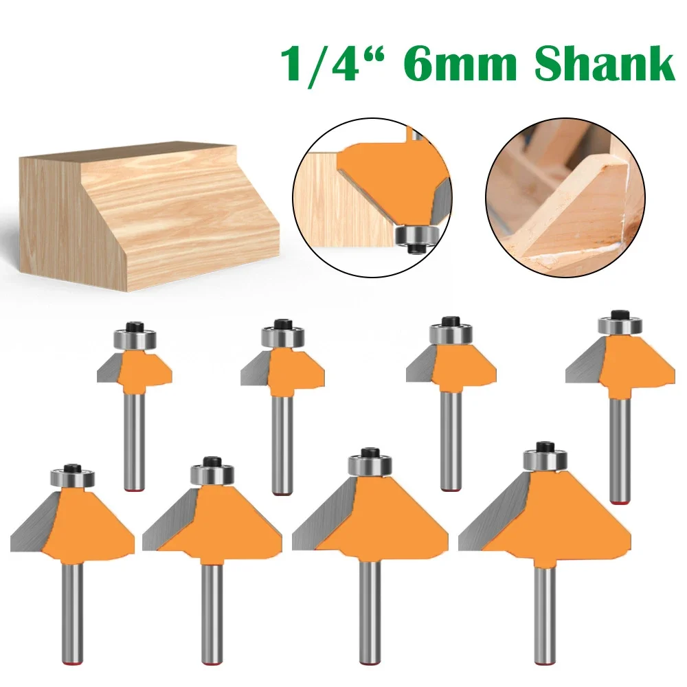 1PC 1/4 "6.35MM Shank Milling เครื่องตัดไม้แกะสลัก 45 องศา Chamfer Router Bit EDGE FORMING BEVEL เครื่องตัดไม้