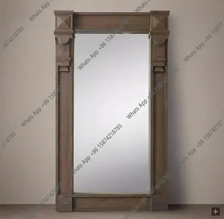 PC American rural retro solid wood old floor mirror, fitting mirror, French full-body dressing decorative mirror