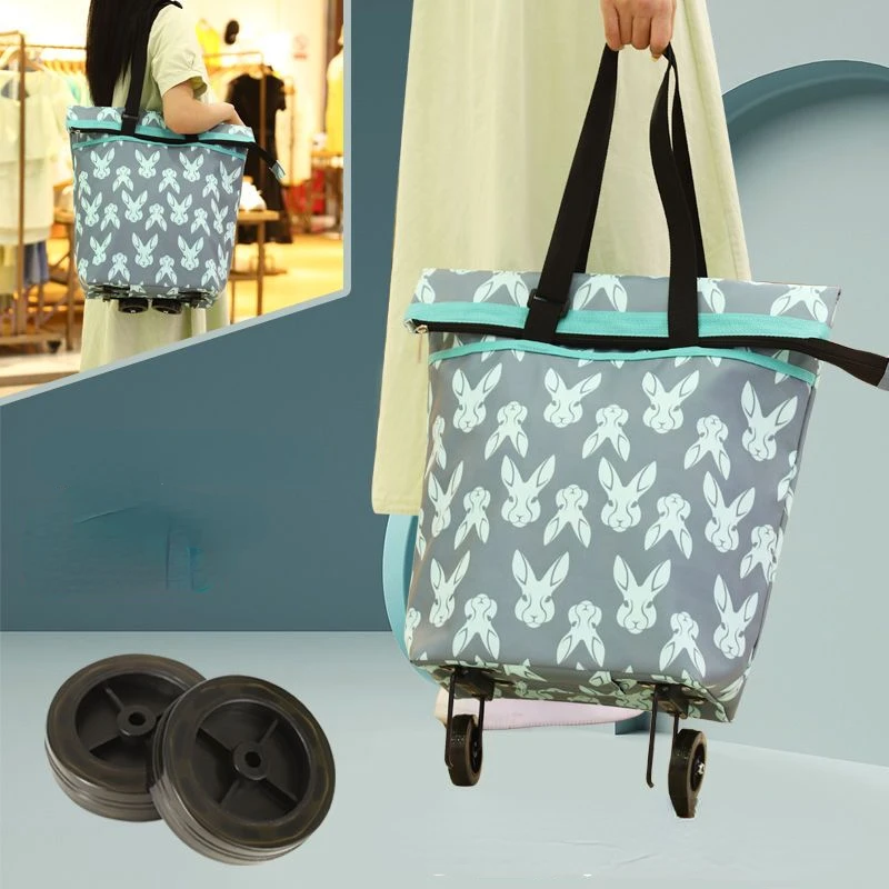 Folding Shopping Pull Carts Trolley Bag With 2 Wheels Foldable Shopping Bags Reusable Grocery Bags Food Organizer Vegetables Bag