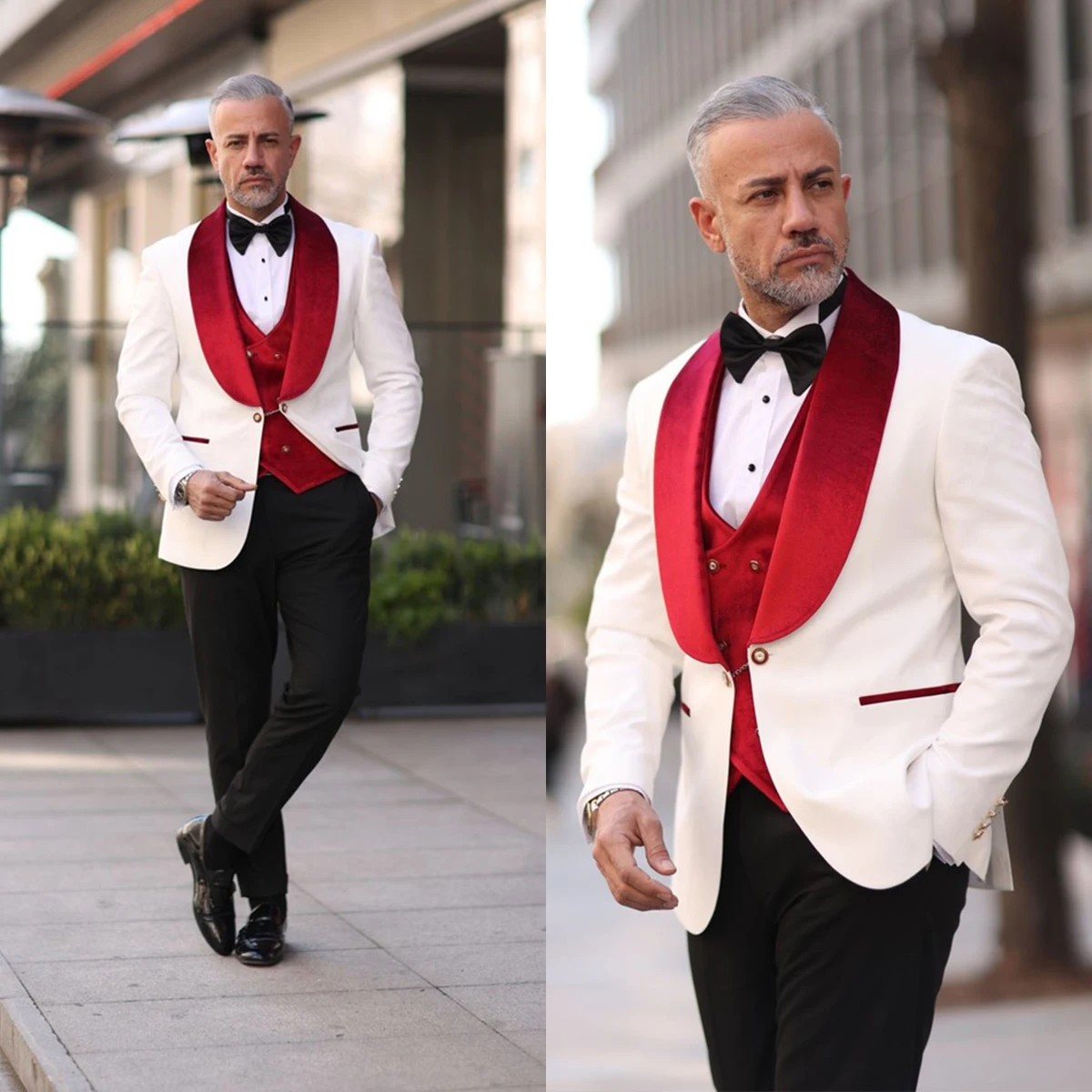 Men Suit 3 Pieces Blazer Vest Black Pants One Button Velvet Sheer Lapel Tuxedo Business High-quality Wedding Groom Costume Homme