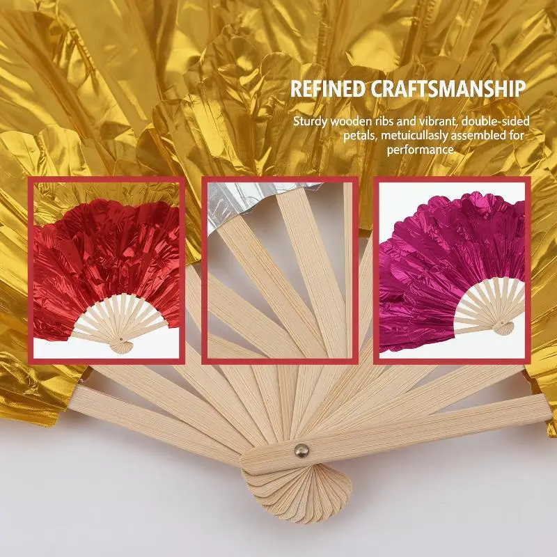 Multicolor 75CM Peony Petal Double Side Dancing Fan for Yangko Bright Cloth Traditional Dance Accessory