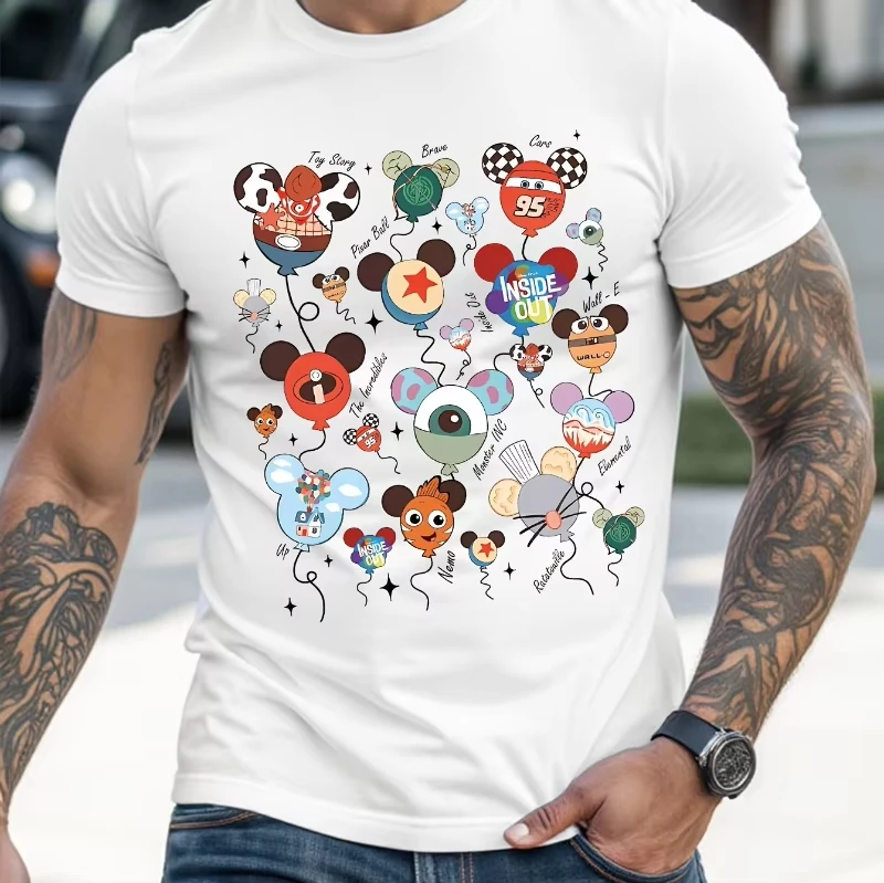 Мужская футболка с рисунком воздушного шара «История игрушек Диснея» Вуди и Базз, повседневная летняя футболка с короткими рукавами и круглым вырезом с героями мультфильмов
