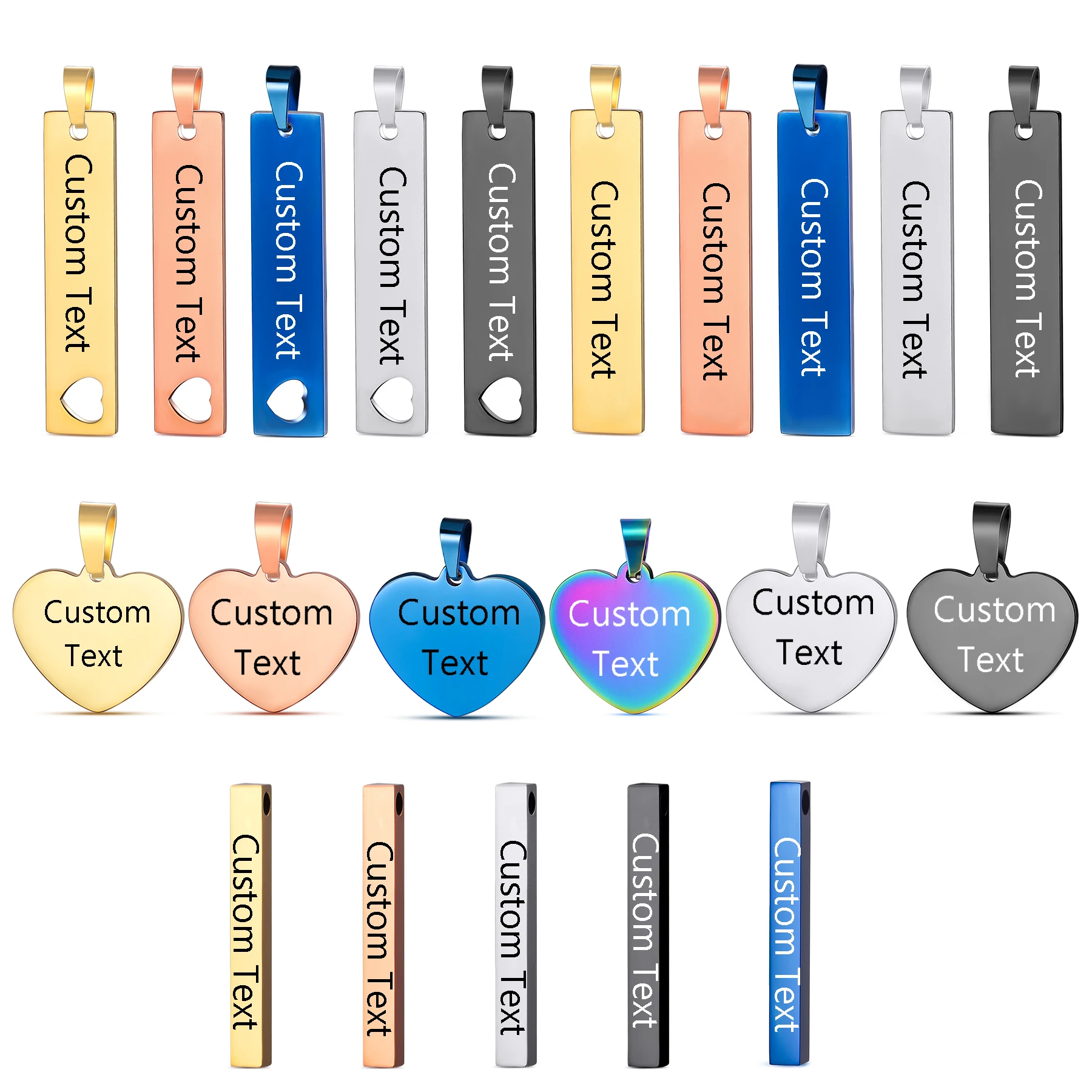 

3pcs Personalized Engrave Name Charm Pendant Stainless Steel for Women Men Rectangle Link Chain Square Pendant Jewelry Gift