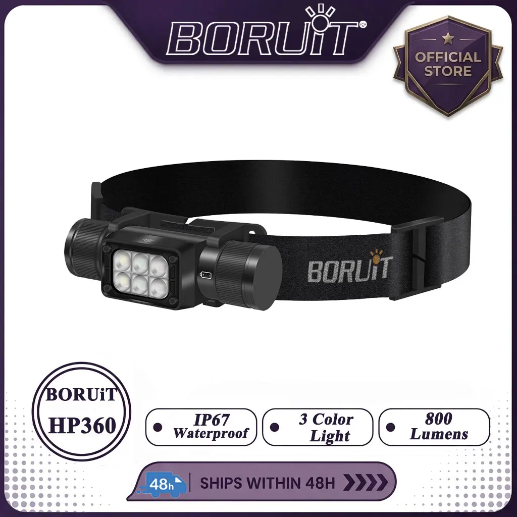 BORUiT HP360 LED Headlamp 1000LM Powerful Type-C Rechargesble Headlight Waterproof Camping Fishing Head Torch Emergency Lantern