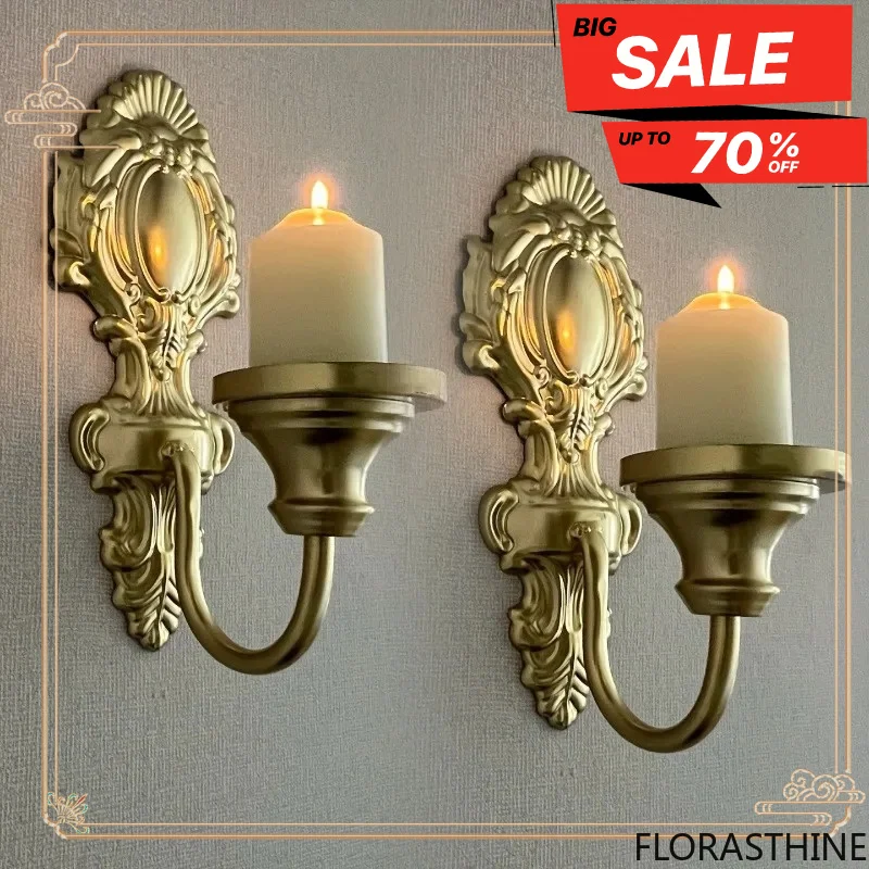 2pcs American Wall-mounted Candle Holder Wrought Iron Candle Rural Holder Pastoral Home Wall Decoration Wedding Decoration