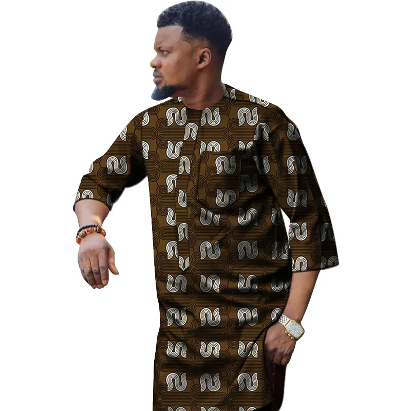 

Nigerian Fashion Men's Shirt 3/4 Sleeve Ankara Tops Tailor Design Made Male African Wedding Party Wear