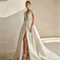 Simple 2026 V Neck Wedding Dresses Women's A Line Sexy Split Sleeveless Bridal Gowns Elegant Formal Vestidos De Novia Customized