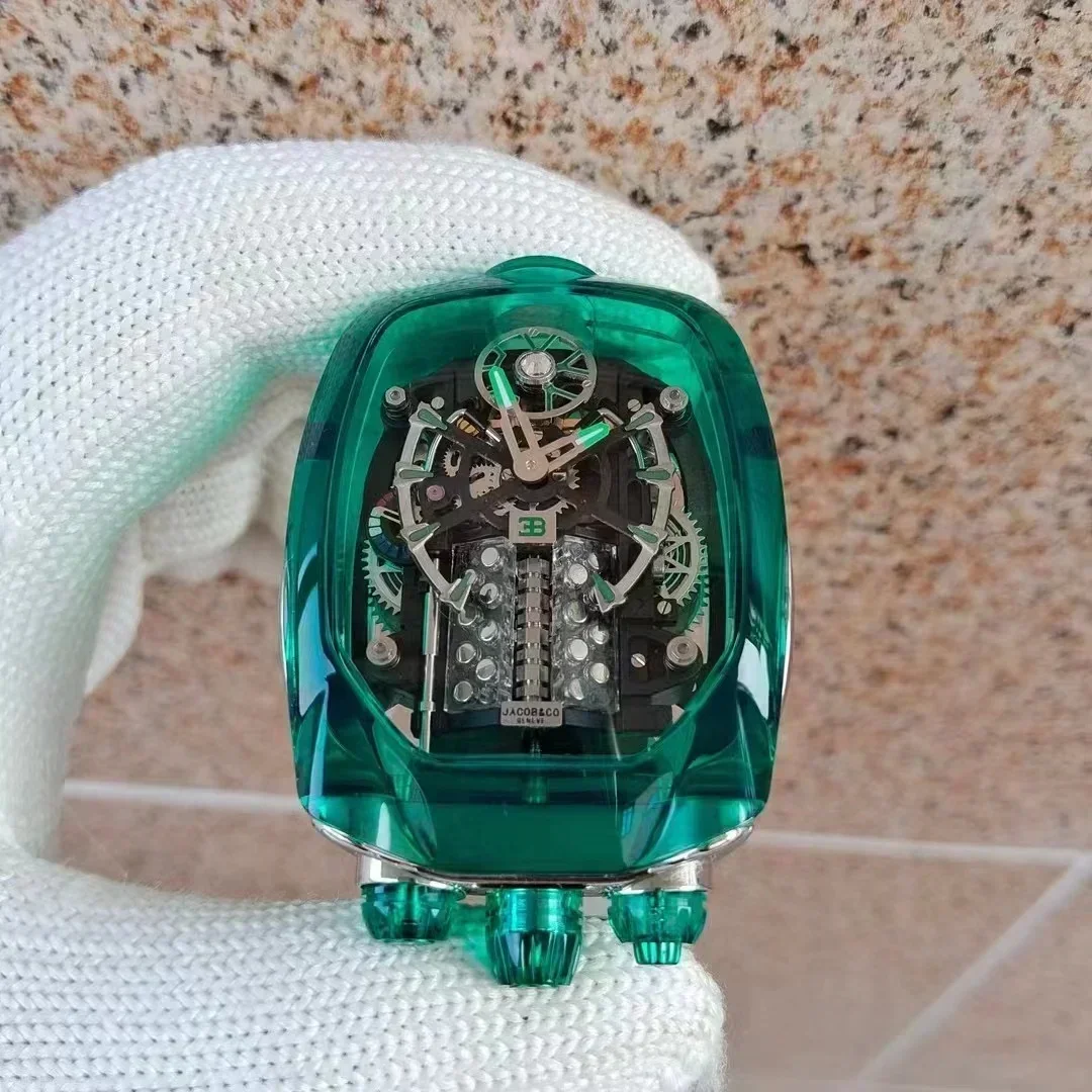 Reloj Mecánico Bugatti para hombre, cronógrafo con mecanismo de seis cilindros, transparente, resistente al agua, tourbillon giv, el último de 2024