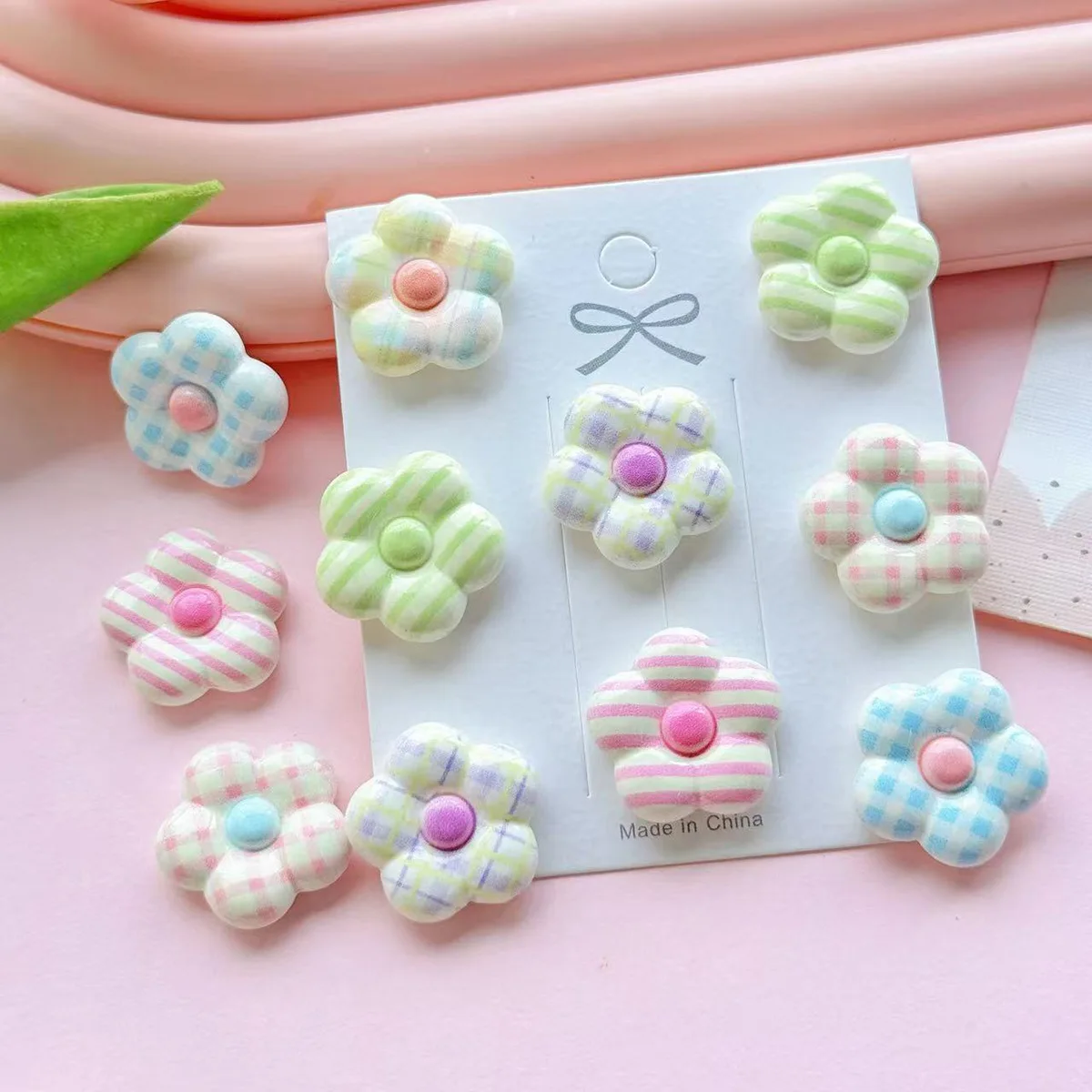 5 個ミニソヴィンテージチェック柄フラワーレジン DIY アクセサリー携帯電話ケースヘアアクセサリーヘアピンクリーム接着剤フラットバック冷凍庫