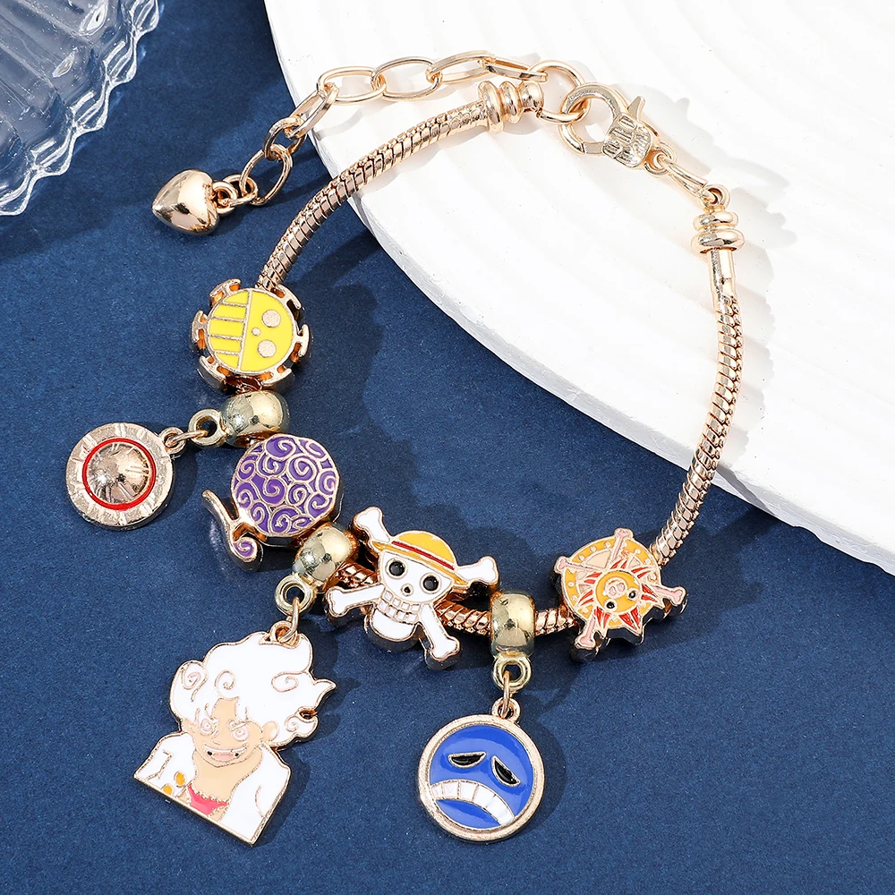 Anime bracelet, figurine, Straw Hat Luffy pirate bead chain, DIY pendant bracelet, birthday party gift for girls view 3