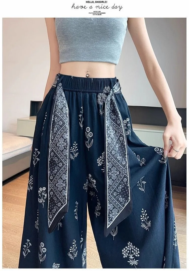 Damen Kurze Hose mit Blumenmuster im Retro-Stil, Schnürung, Slim Fit, Weites Bein, Lockerer Lazy-Style, Modische Freizeithose – Detail 15