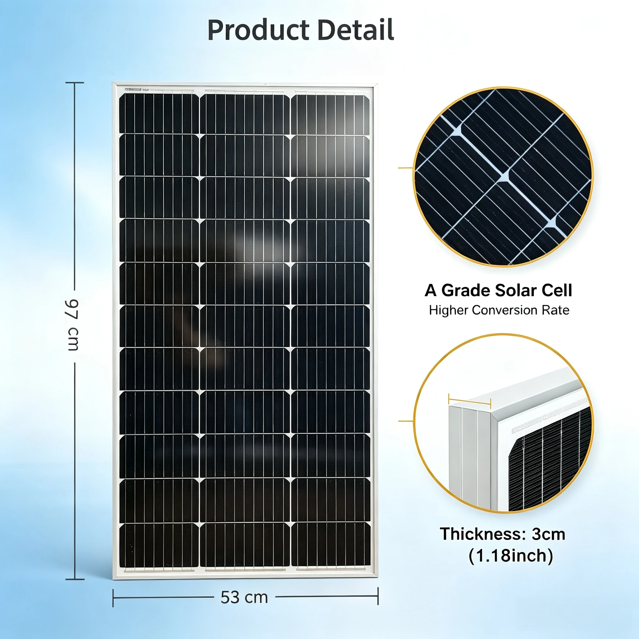 100 W 200 W 300 W 400 W Solar Panel 18 V Starre Glas Photovoltaik Panel Monocrystaillne Solarzelle für 12 V/24 V Batterie Ladegerät – Detail 3