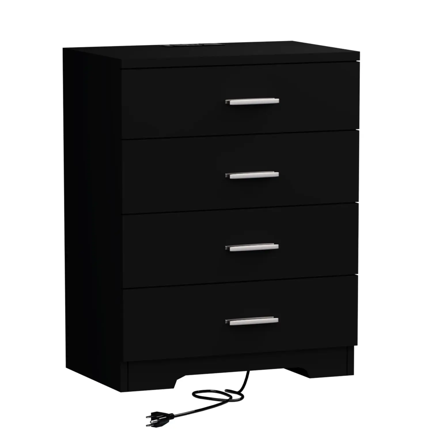 

Комод для спальни с розетками Деревянный комод с 4 ящиками и металлической направляющей Высокий комод Черный Органайзер для хранения