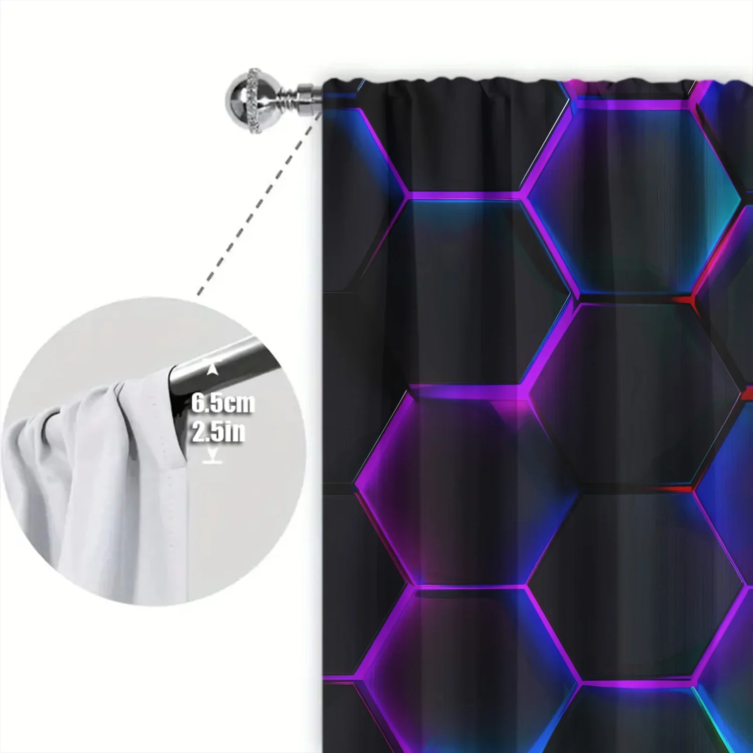 2pcs Futurism Hexagonal Art Printed Curtain for Home Decor - Rod Pocket Window Treatment for Bedroom,Office,Kitchen,Living Room