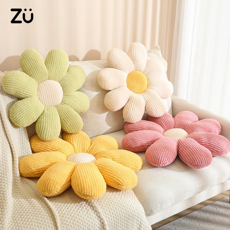 ZU 50/60cm Cute Flower Plush Pillow Stuffed Soft Plant Daisy Seat Cushion Beautiful Floral Plushies Peluche Sofa Chair Decor