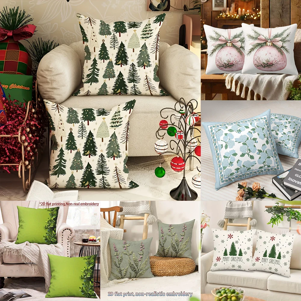 2pcs Christmas Throw Pillow Covers Set of 2 Festive Holiday Decorative Cushion Cases for Home Sofa Bed