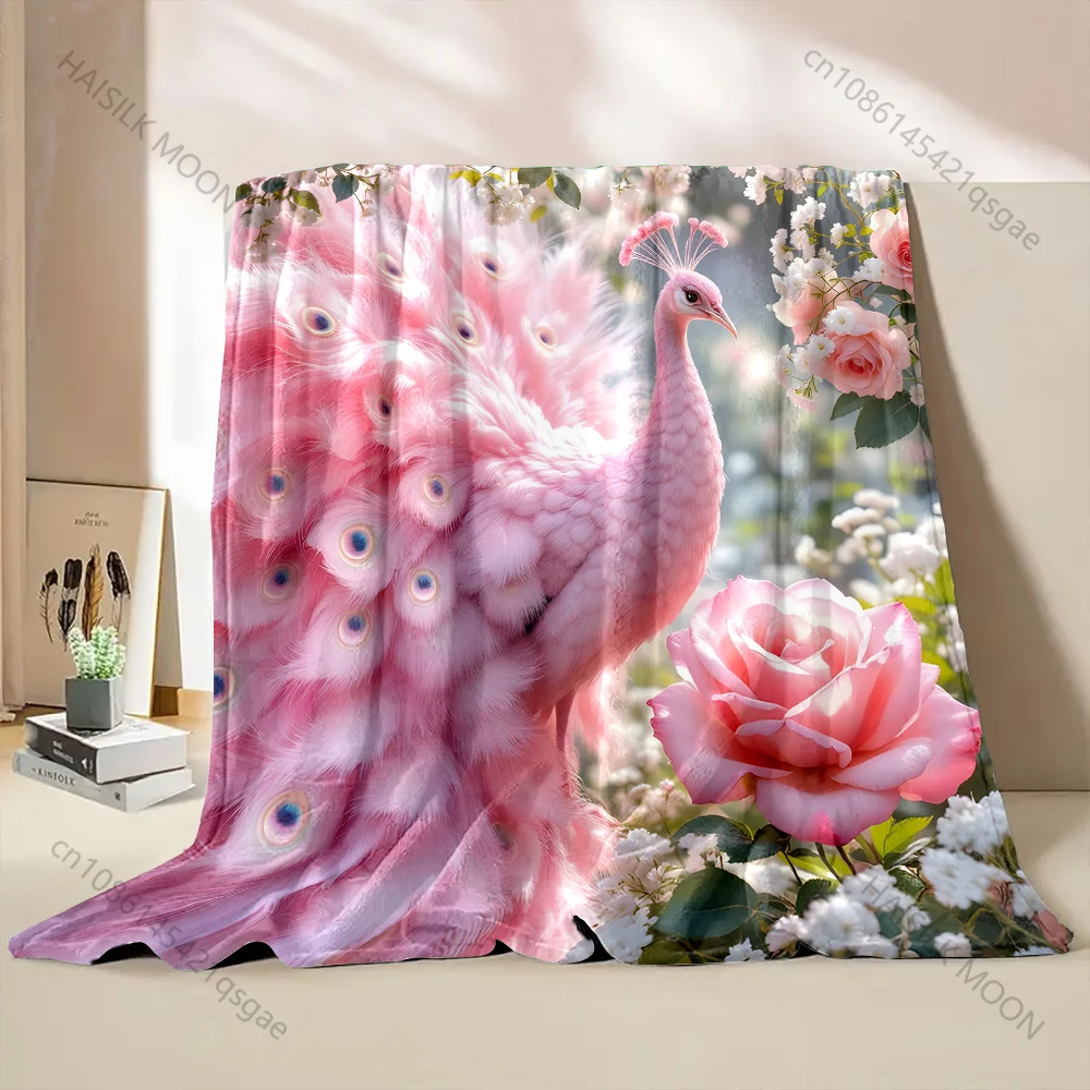 

Одеяло с рисунком розовых павлиньих перьев, фланелевой материал, мягкий, теплый, для всех сезонов, дома, кемпинга, пикников, автофургона