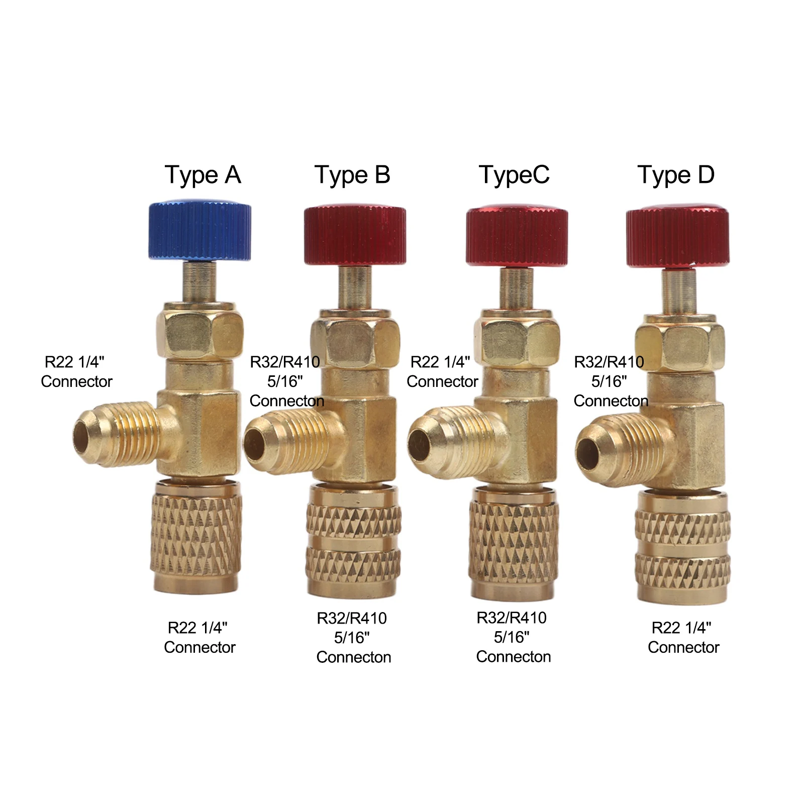 4-Pack Brass AC Safety Valve Set For R22 For R32 R410 Systems 1/2 1/4 5/16 Inch Quick Connectors For HVAC Maintenance