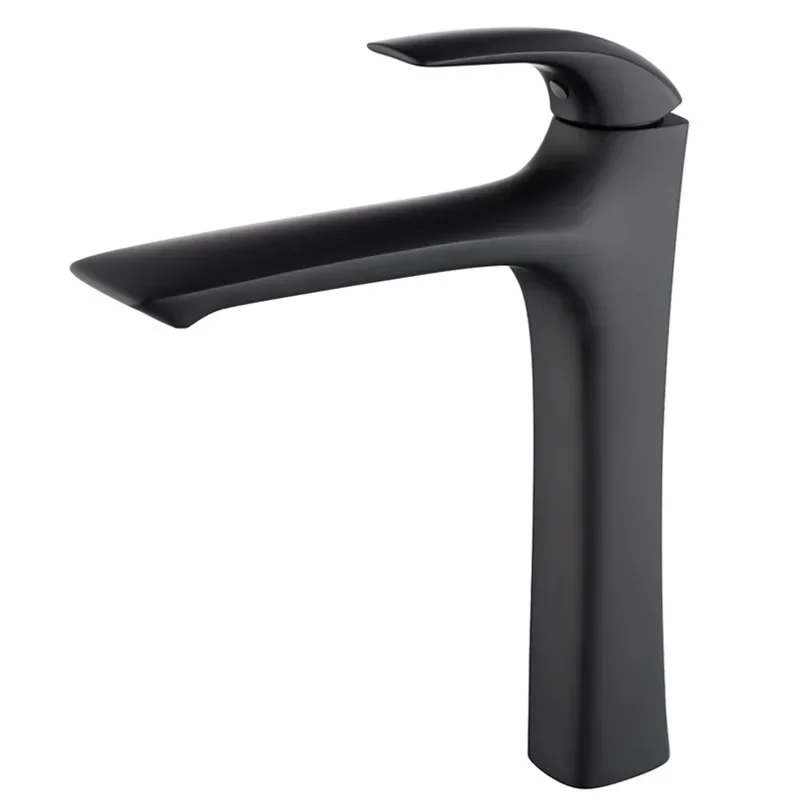 

Black all-copper single-hole basin faucet with heightened hot and cold water simple bathroom basin faucet MT2005