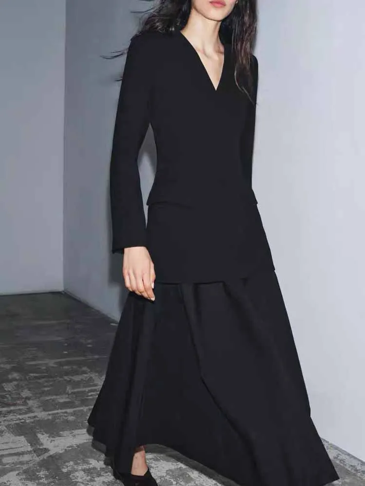 European and American style winter new arrivals fashionable women's clothing design spliced ​​suit mid-length dress