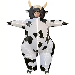 Dairy Cow Inflatable Costume Milk Cow Blow Up Suit Party Game Cosplay White Halloween Costume Jumpsuit Christmas