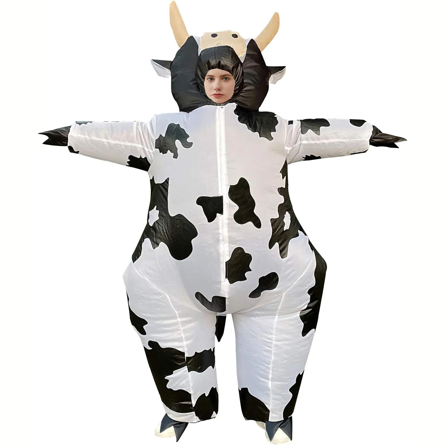 Krowa mleczna nadmuchiwany kostium krowa mleczna wysadzić garnitur gra imprezowa Cosplay biały kostium na Halloween kombinezon boże narodzenie