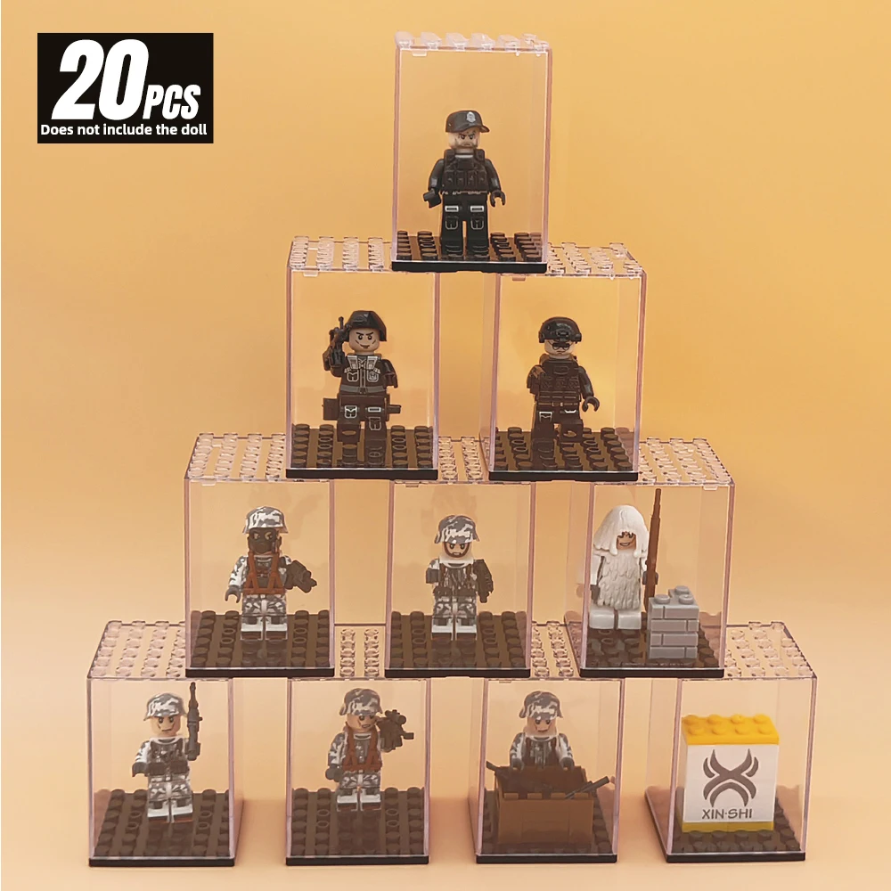 20 Pcs Minifigures Display Cases Set, Mini-Figures Display Cases Fits For Figures Display, Single Mini-Figures Storage Case For Figures Collectors, Acrylic Building Block Display Box Dust-Proof