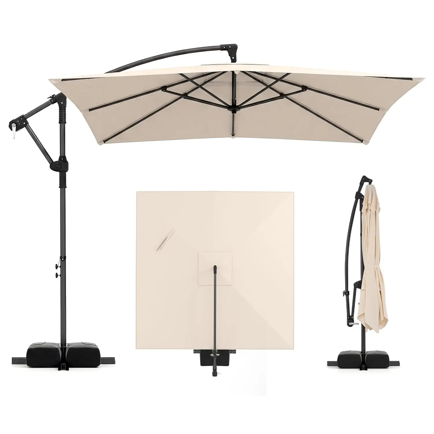 8x8 FT Patio Umbrella with Base Included, Square Offset Cantilever Outdoor Umbrella with 360 Degree Rotation, Crank Handle