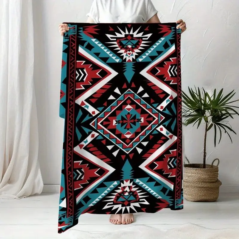 The Latest Soft and Warm Aztec-style Fleece Blanket Is Perfect for Naps, Camping, Traveling and Home Decoration.