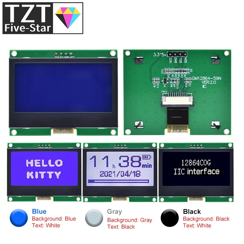 Imagem -03 - Placa Gráfica da Tela para Arduino Painel Lcm Tela da Matriz do Ponto Módulo do Lcd Tzt 128x64 I2c St7567s Cog 128x64