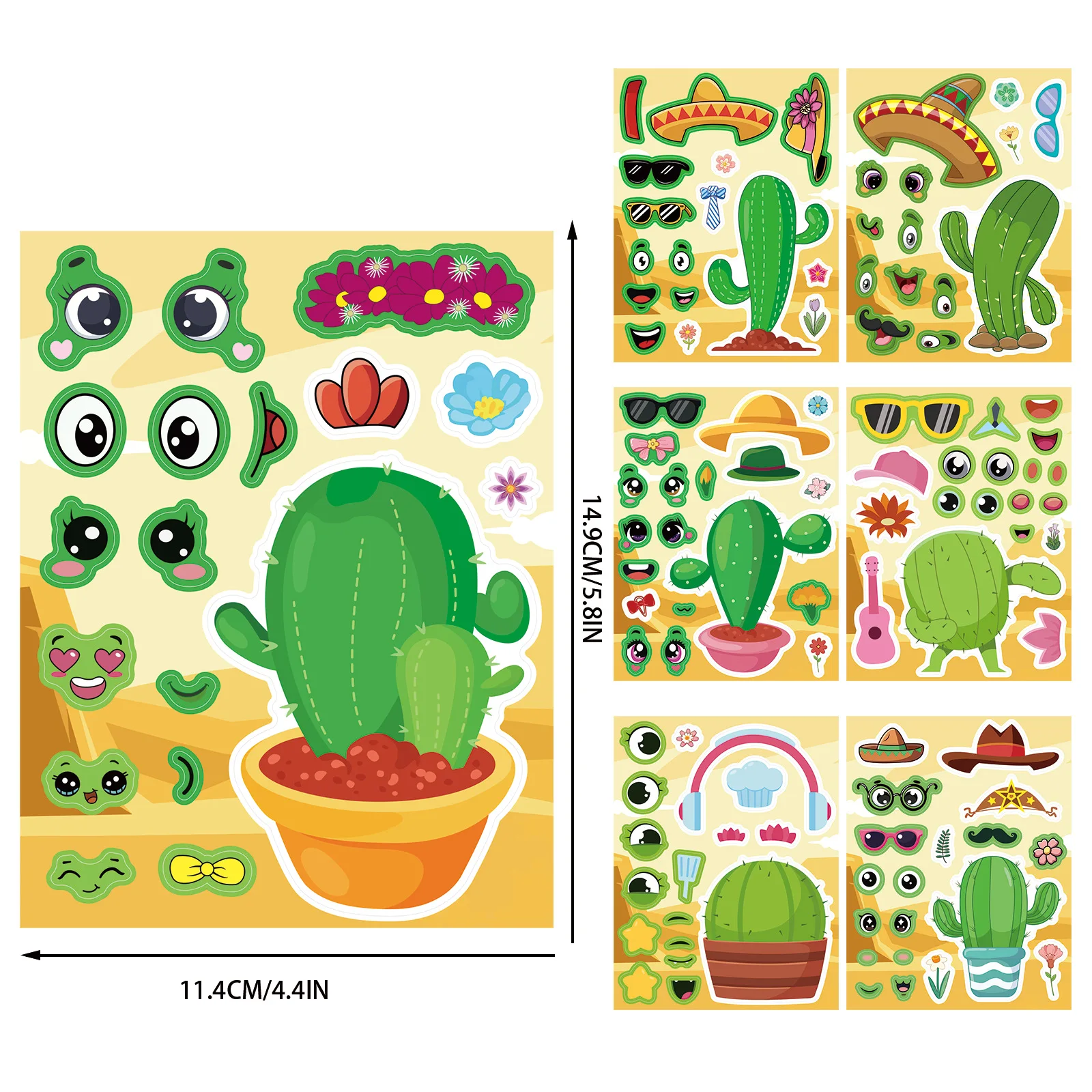 9 Sheets Cactus Make Your Own Face Stickers DIY Mix and Match Sticker Craft Scrapbook Decoration Birthday Party Favor Toy