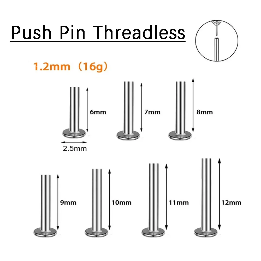 Pushpin Nose Stud G23 Titanium CZ Stone Earrings Monroe Labret Threadless Tragus Nasal Piercing Lip Body Jewelry Gift For Unisex