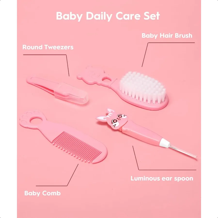 Baby-Gesundheits- und Pflegeset, Sicherheit, Baby-Pflegeset für Neugeborene, mit Haarbürste, Kamm, Nagelknipser, Thermometer, Schnuller, Cl