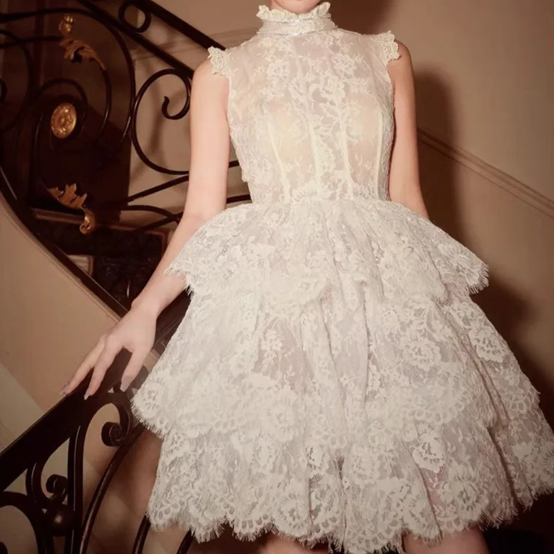 HKSH ฤดูร้อนใหม่ผู้หญิง Chic ภาษาฝรั่งเศสคํา Elegant Graceful Sweet Original Design Handmade ลูกไม้ชุด Layered ชุด HK6311