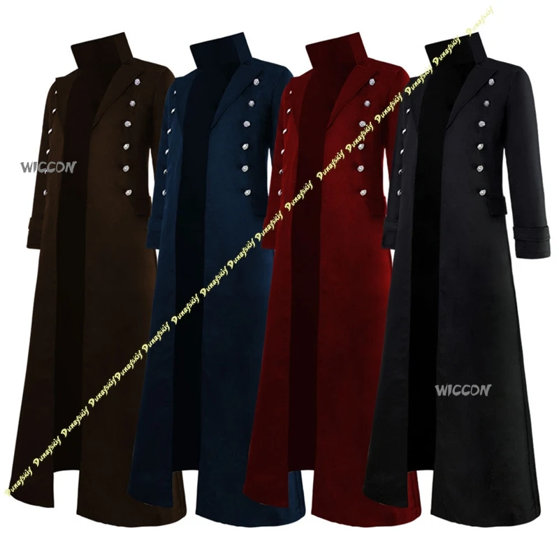 

Medieval Renaissance Gothic Coat Double-Breasted Vintage Long Trench Coat Halloween Stage Cosplay Costume for Men Women